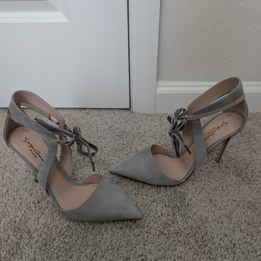 Giorgio Armani Grey Suede Court Shoes With Metallic Strap